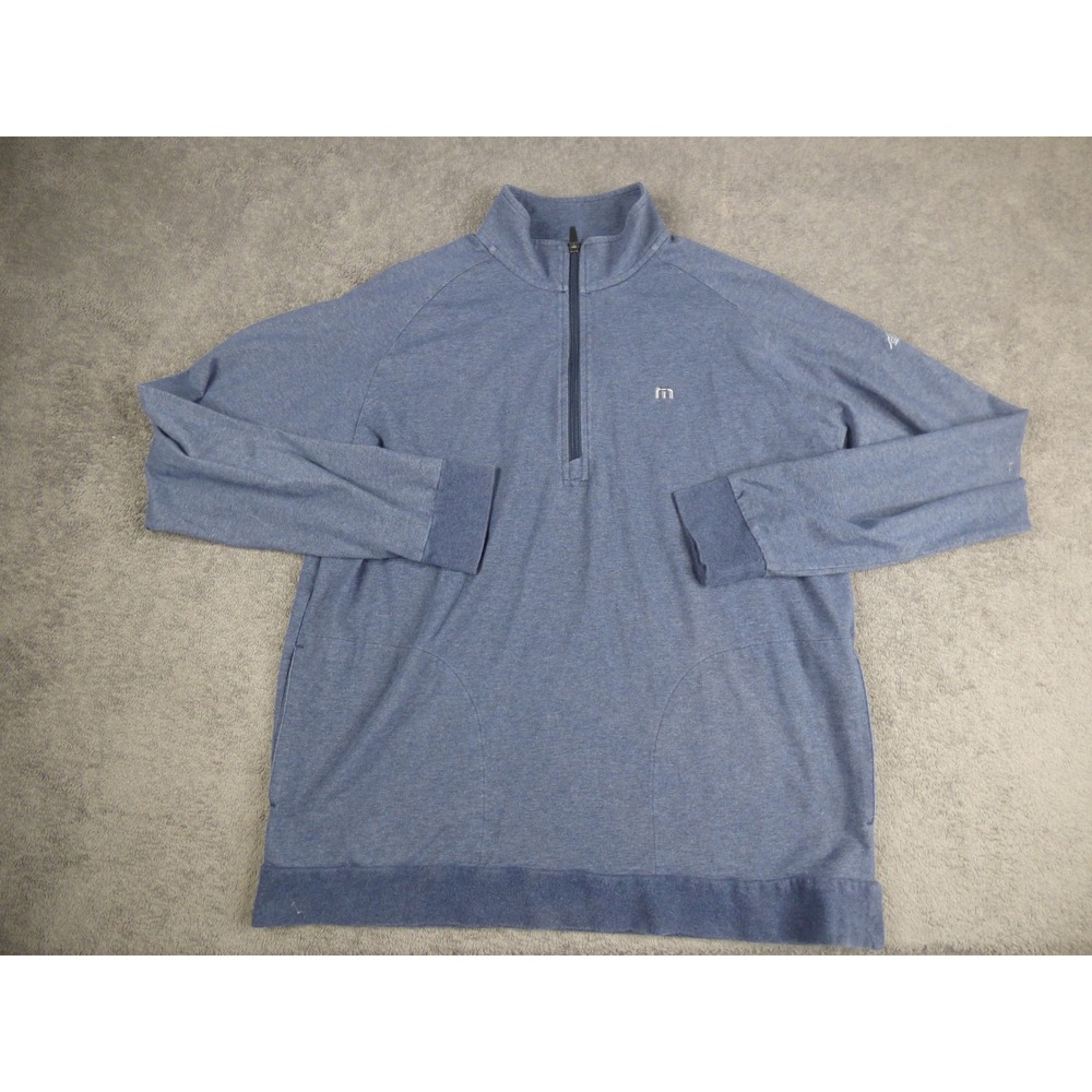TravisMathew Mens Blue Quarter Zip Pullover The Lodges Golf Sweater Large